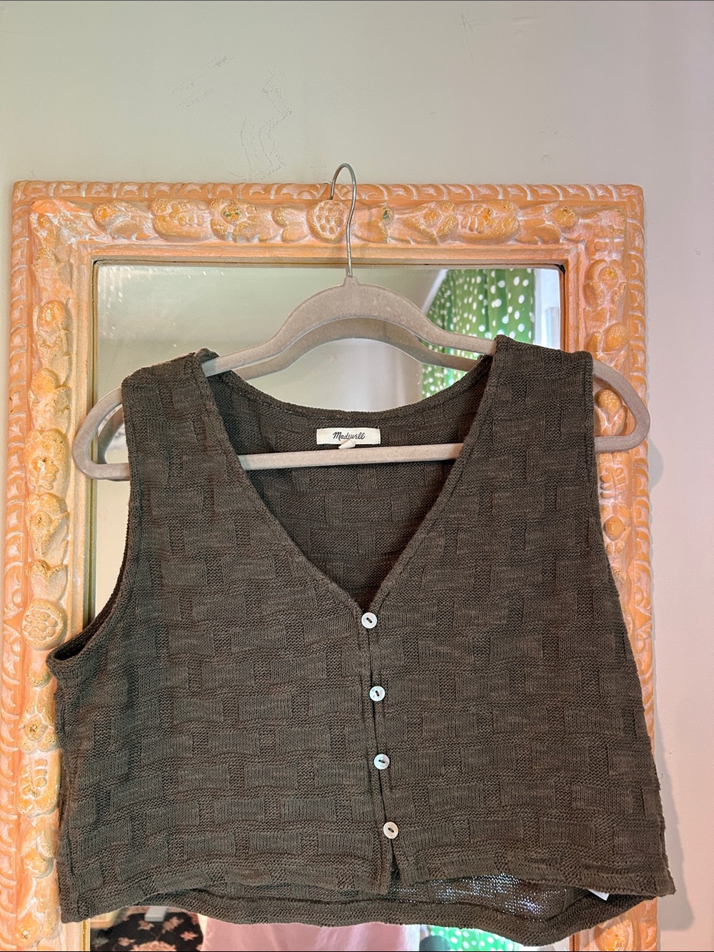 Madewell Olive Green Basketweave Knit Sweater Vest